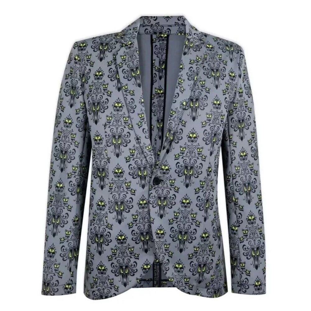 NEW Haunted Mansion Wallpaper Printed Suit Jacket Blazer Glow In The Dark S/M - Picture 4 of 4